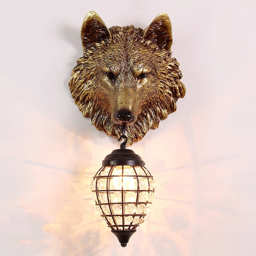 applique murale vintage en résine loup avec lumière led - vue 8 sur 7