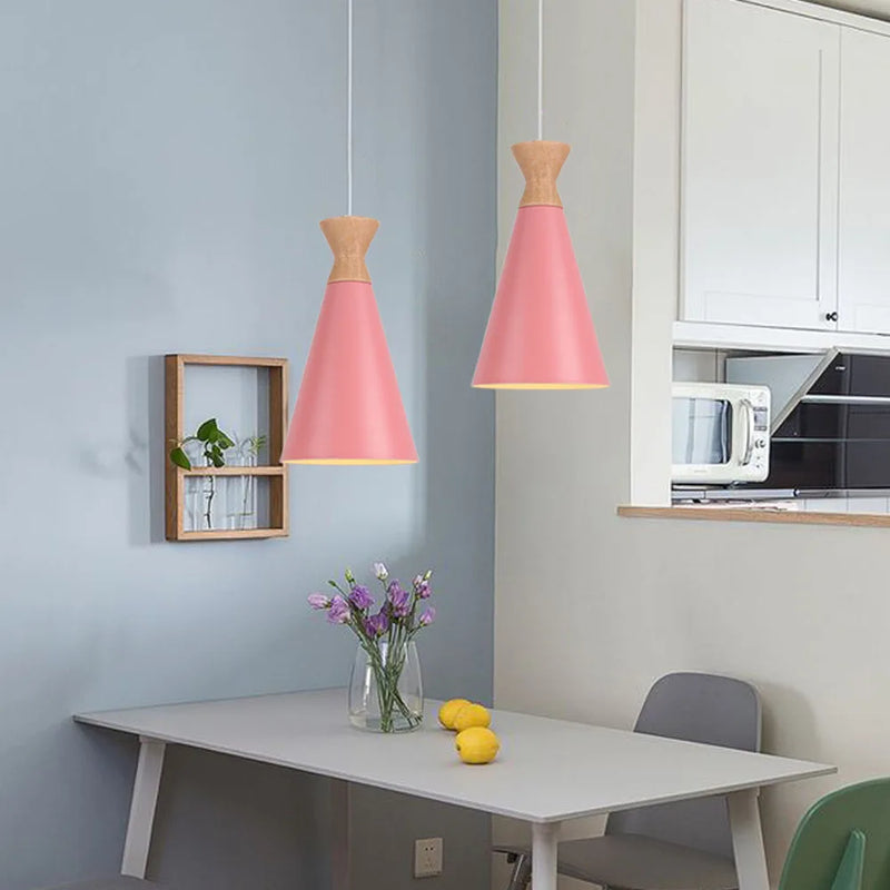 Nordique moderne LED E27 suspension intérieur bois suspension lampe luminaires maison cuisine chambre salon décor abat-jour