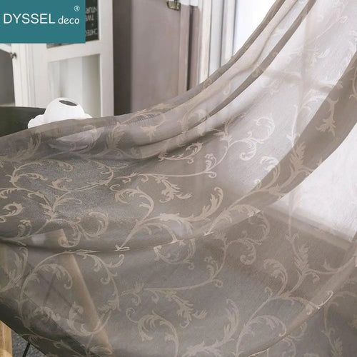 Voilage jacquard floral géométrique style rétro pour salon - vue 6 sur 8