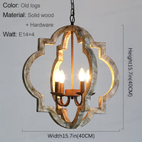 Vintage lustre en bois massif éclairage à la maison style français américain pour salon chambre à manger cuisine rétro blanc 4 lumières