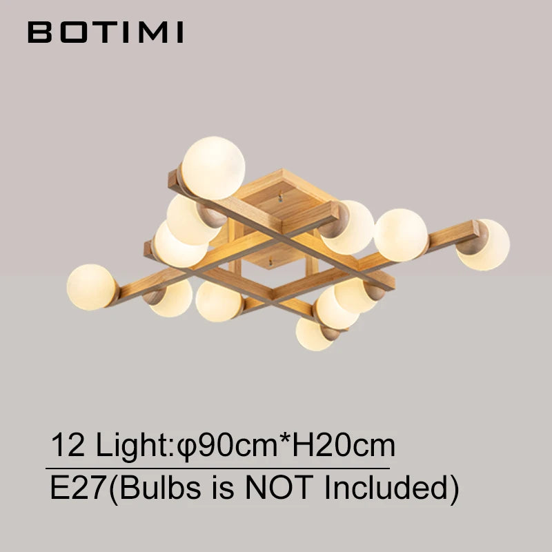 Plafonniers en bois avec abat-jour en verre pour salon moderne monté en Surface Lustres en bois carrés chambre à coucher Luminaire - vue 9 sur 9