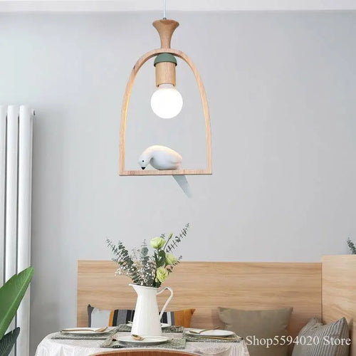 lustre en bois nordique pour oiseaux suspension romantique et chaleureuse - vue 6 sur 6
