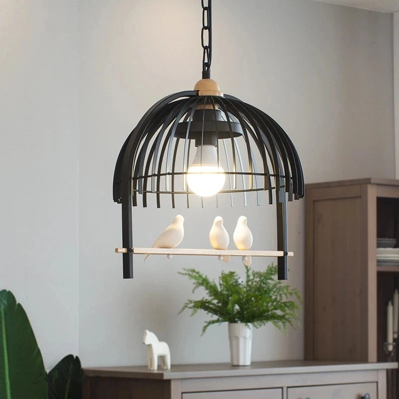 lustre nordique cage à oiseaux en résine et fer pour restaurant ou café