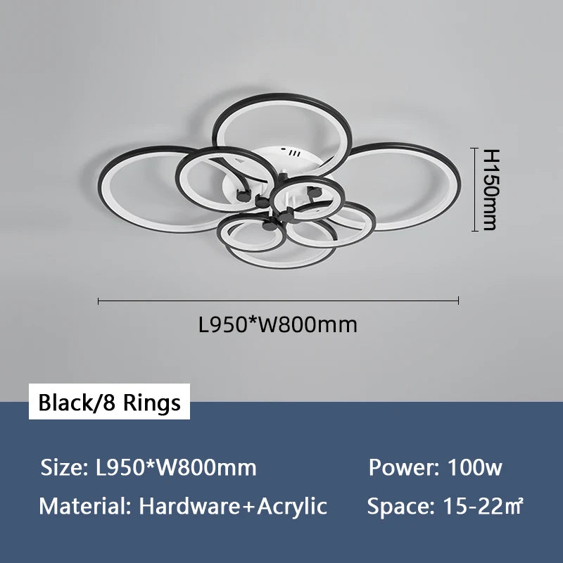 lustre moderne à anneaux circulaires avec éclairage led - vue 10 sur 14