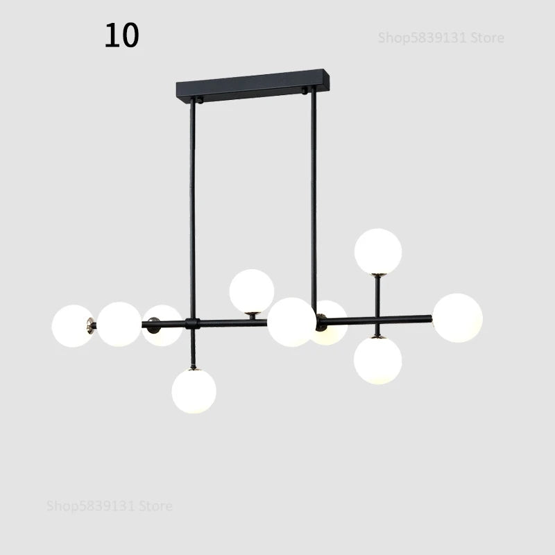 lustre nordique en fer avec boule de verre led pour restaurant - vue 13 sur 20
