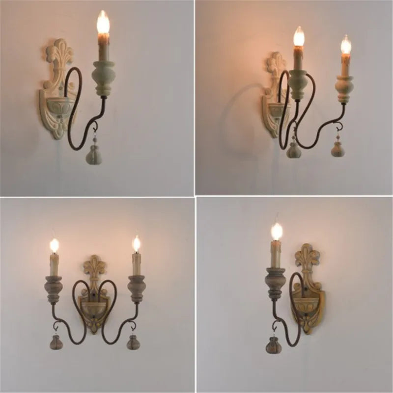 Vintage vieux bois rustique fer luminaires éclairage décoratif applique rétro décor industriel Loft bois intérieur appliques lampe de chevet