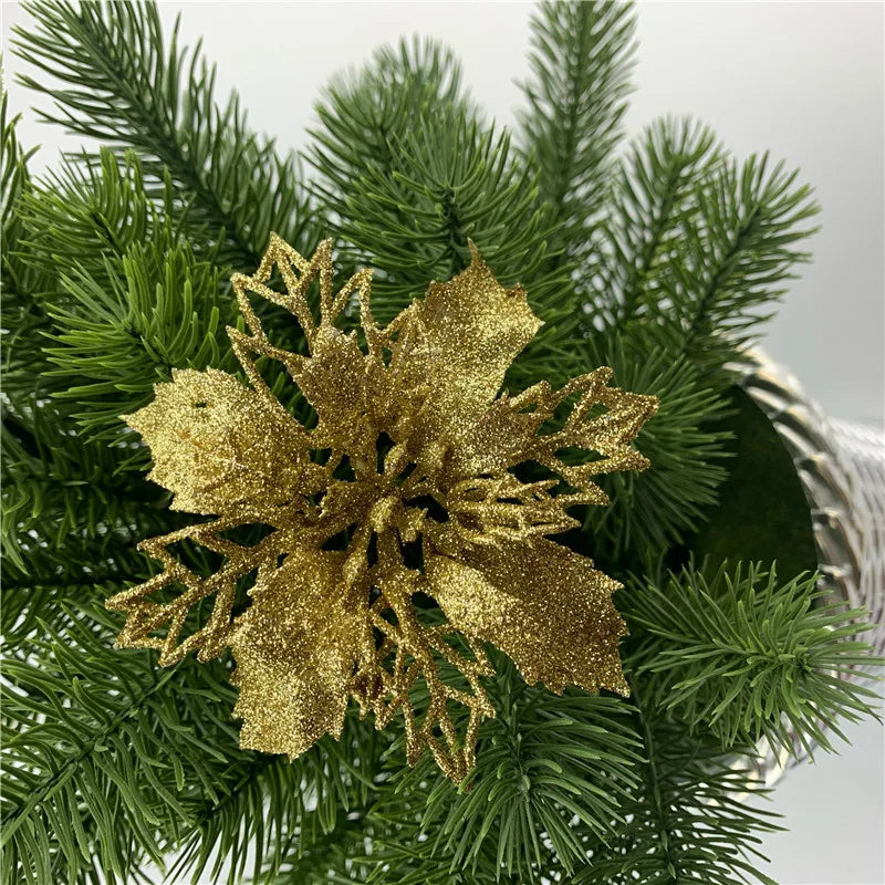 décoration suspendue fleur pailletée pour arbre de noël