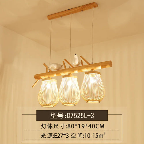 suspension moderne en bois et bambou design oiseau décoratif - vue 9 sur 10