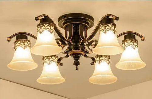 plafonnier vintage en verre et métal rétro lumineux - vue 9 sur 10