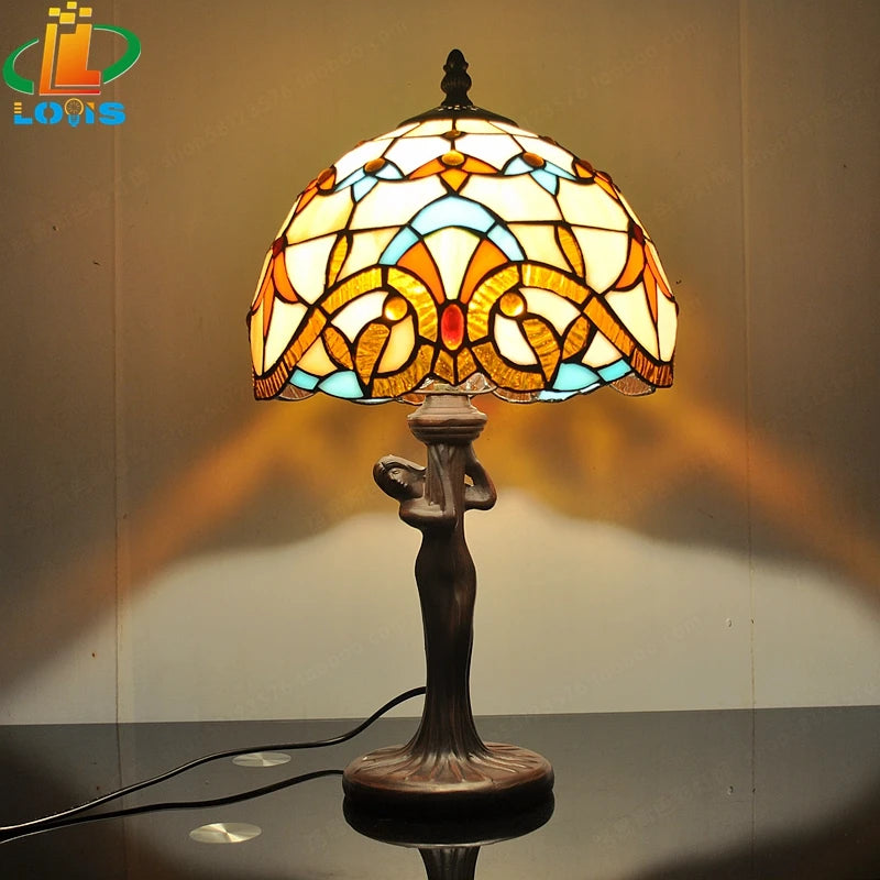 lampe à poser style tiffany en verre teinté pour restaurant et café - vue 9 sur 9