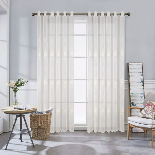 Rideau brodé floral festonné style européen pour salon