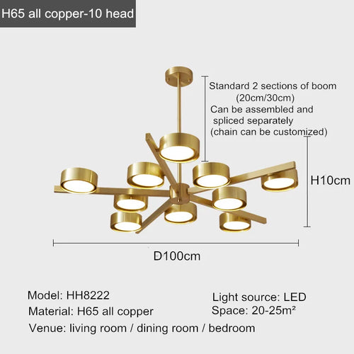 lustre nordique en cuivre design créatif pour éclairage moderne - vue 9 sur 9