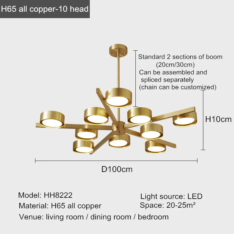 lustre nordique en cuivre design créatif pour éclairage moderne - vue 8 sur 9
