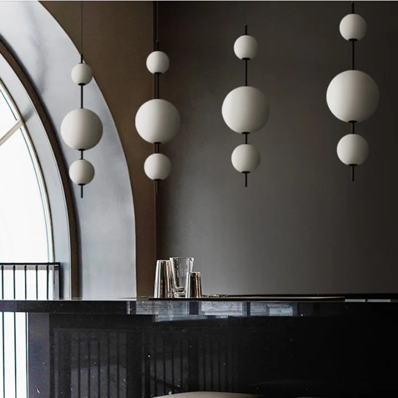Suspension longue moderne LED Restaurant boule de verre suspension Café Bar Chambre Cuisine Salle à manger Déco luminaire à suspension