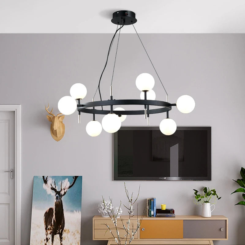 lustre nordique en fer avec boule de verre led pour restaurant