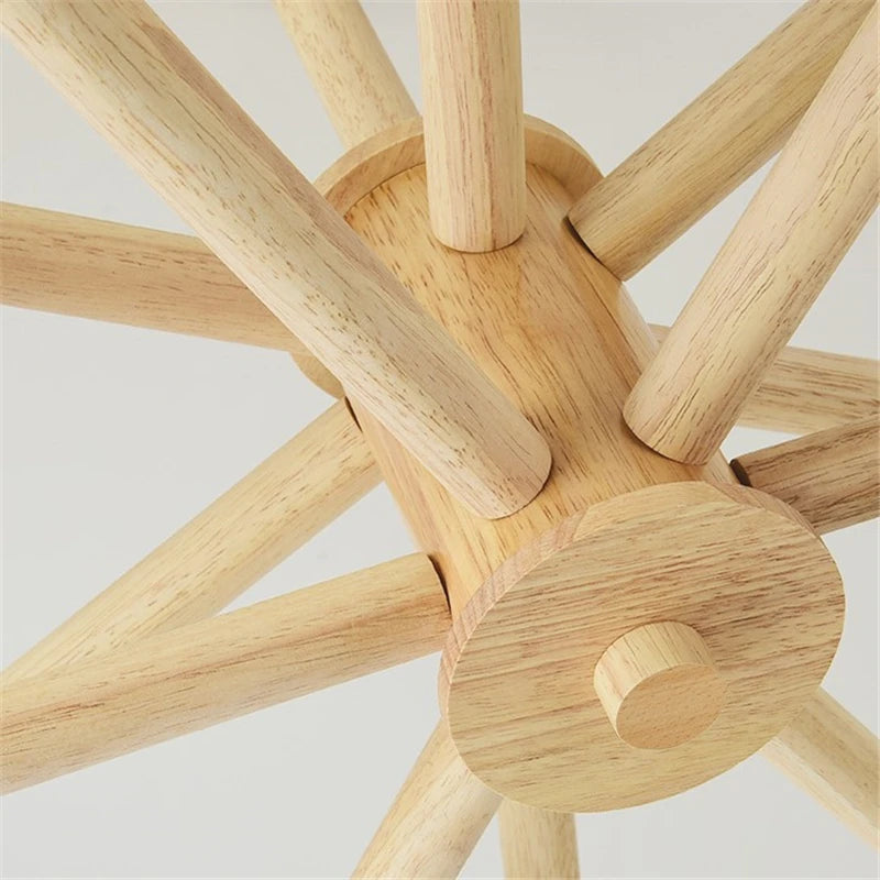 lustre nordique led en bois massif moderne rond - vue 4 sur 10