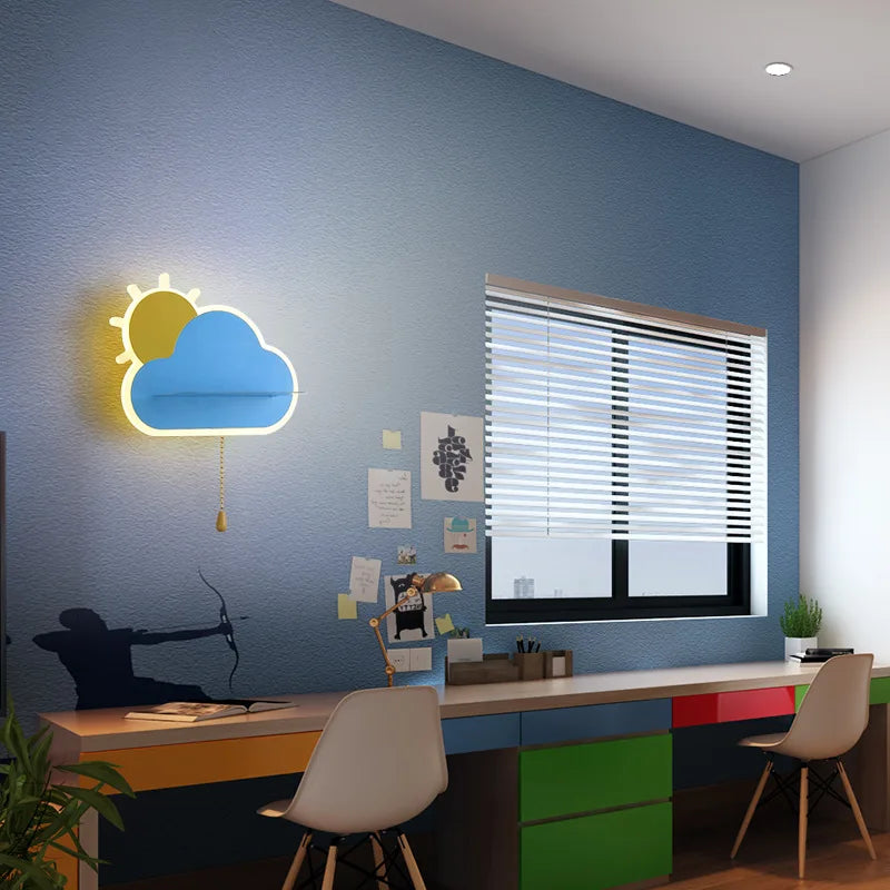 applique murale led enfants métal tirette rose-bleu-blanc - vue 6 sur 12