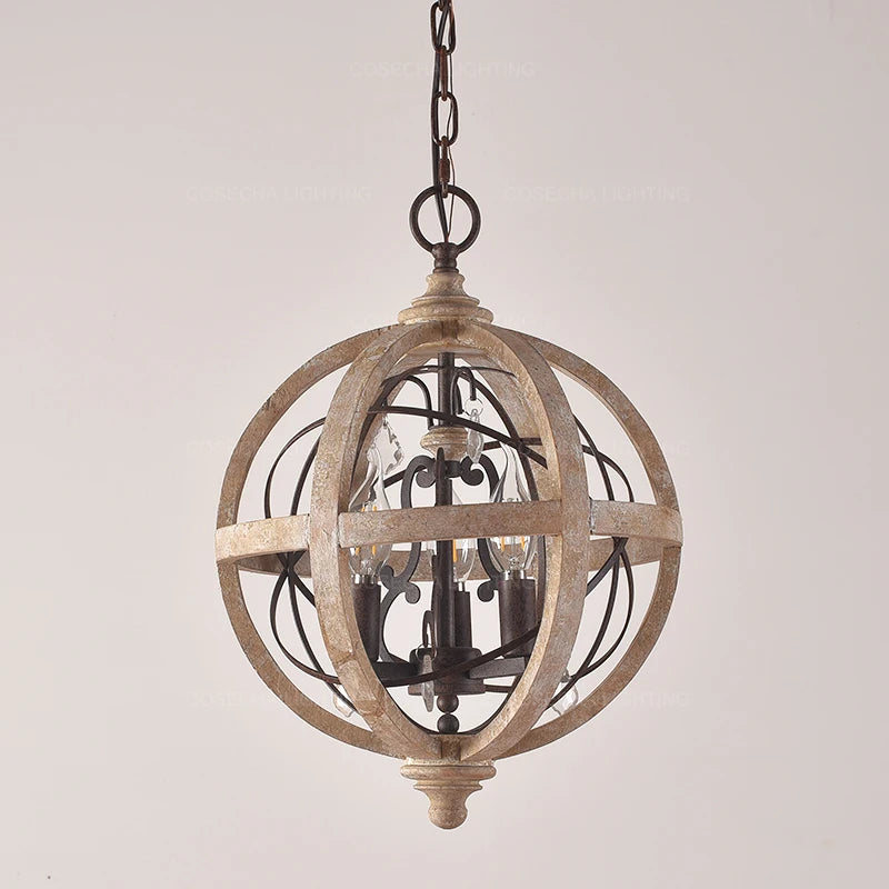 Lustre globe en bois Antique Sphère