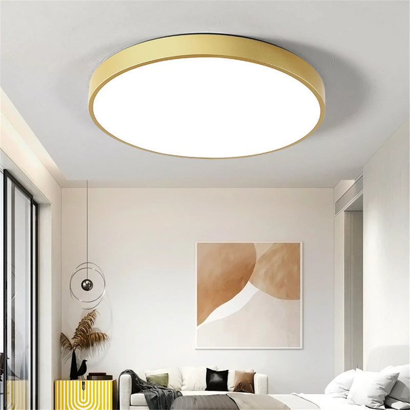 Ultra-mince 5 cm Or LED Plafonnier Moderne Rond Montage En Surface Plafonnier Panneau Lampe Télécommande Lumière Pour Foyer Chambre