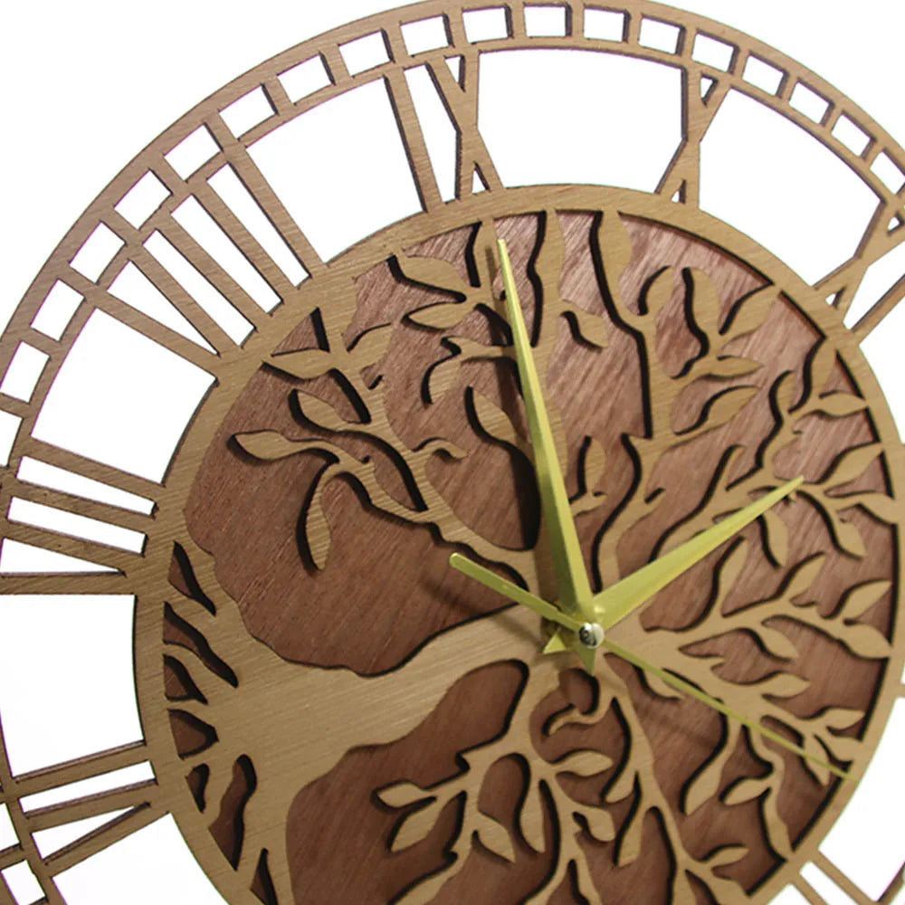 horloge murale en bois arbre de vie style ferme décorative et silencieuse - vue 6 sur 7