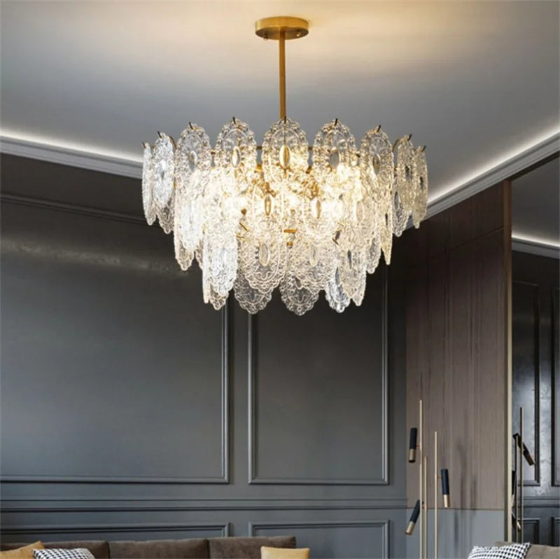 lustre rond en cristal doré design moderne à led