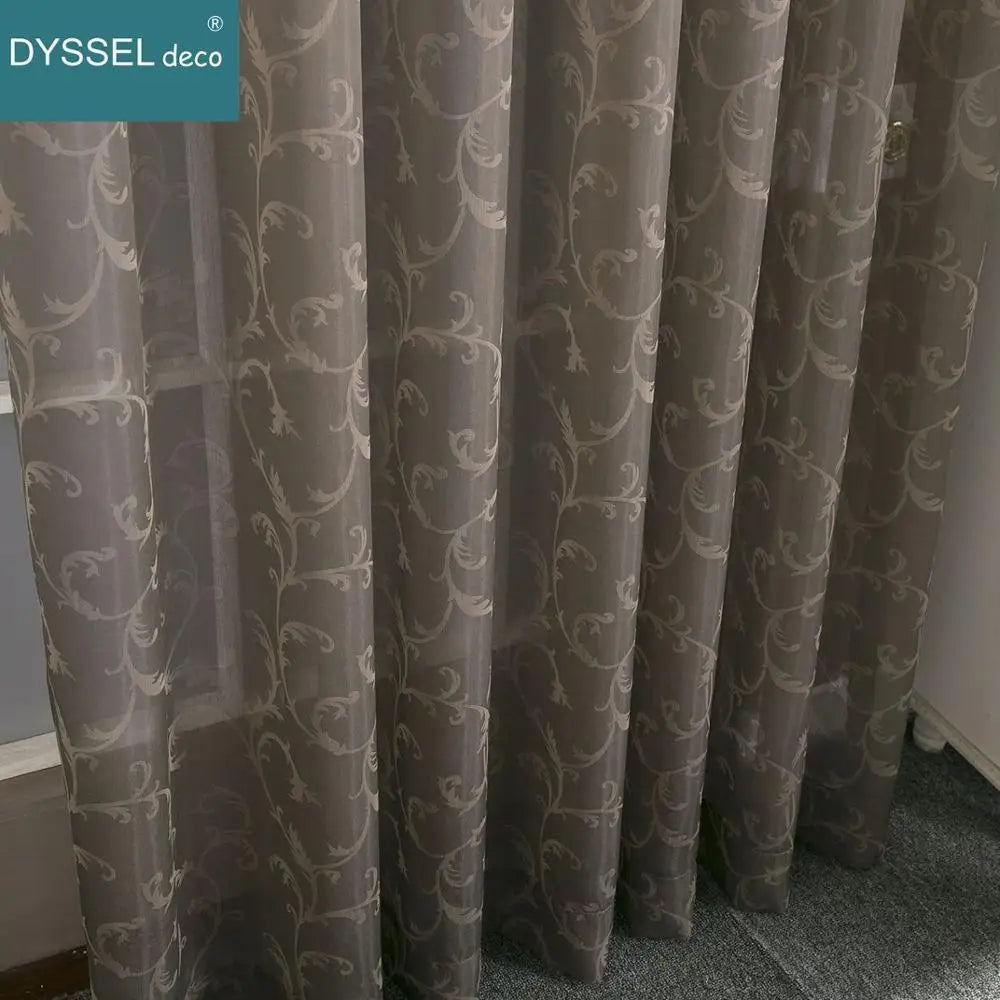Voilage jacquard floral géométrique style rétro pour salon - vue 6 sur 8