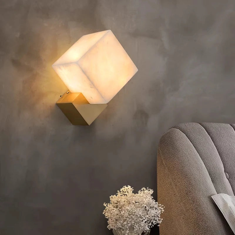Applique murale de luxe en jade Luminaires LED modernes décoration de la maison étude salon chambre chevet carré en marbre Luminaires