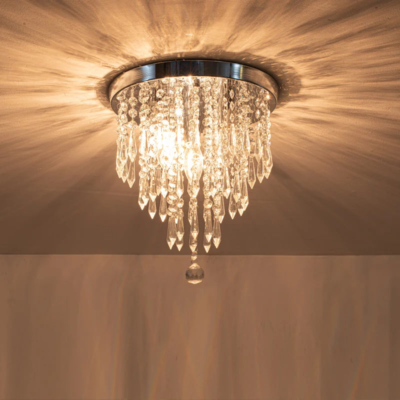 plafonnier doré en cristal luminaire d'intérieur ampoule remplaçable - vue 5 sur 8