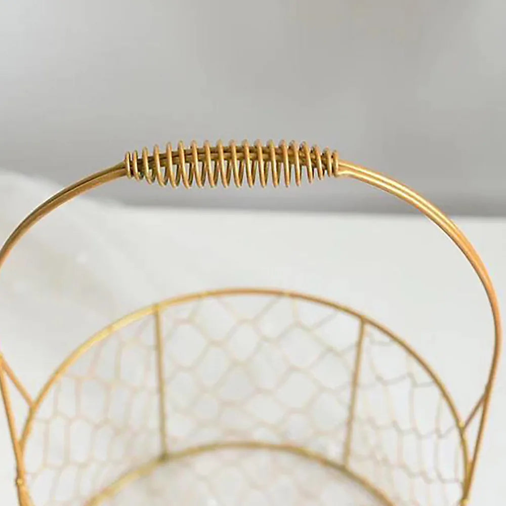 panier de fleurs art métal doré fait main décoration avec poignées - vue 4 sur 8