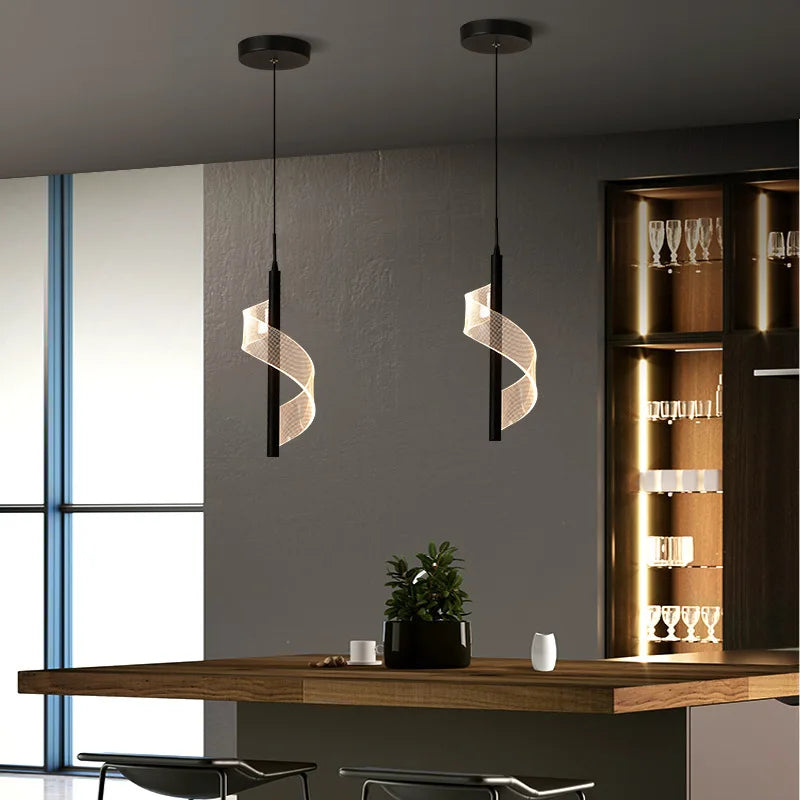 Suspension spirale luxe abat-jour acrylique moderne long câble - vue 5 sur 9