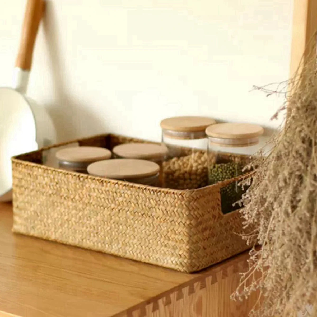 grand panier tissé en jonc de mer pour rangement et décoration - vue 6 sur 10