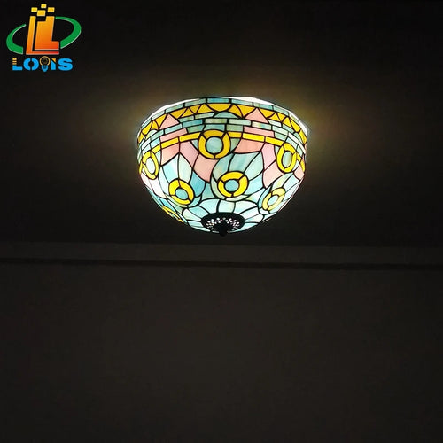 plafonnier tiffany art méditerranéen en vitrail lumineux et chaleureux