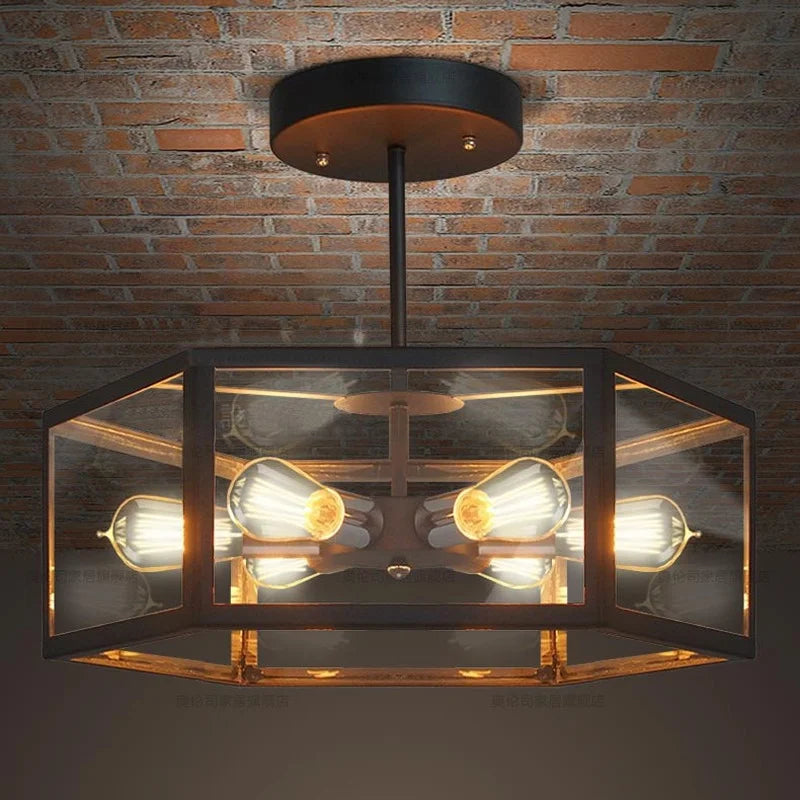 plafonnier hexagonal en verre style rétro pour café bar restaurant - vue 5 sur 6