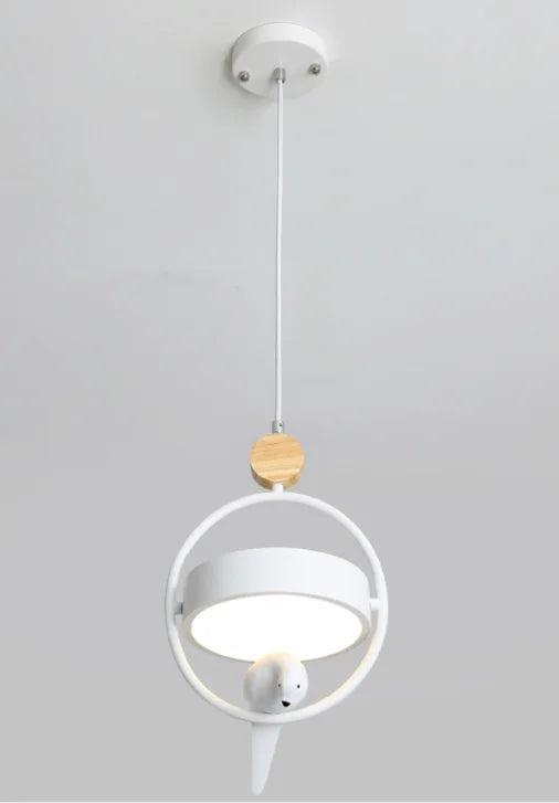 suspension luminaire led moderne en bois motif oiseau nordique - vue 7 sur 8