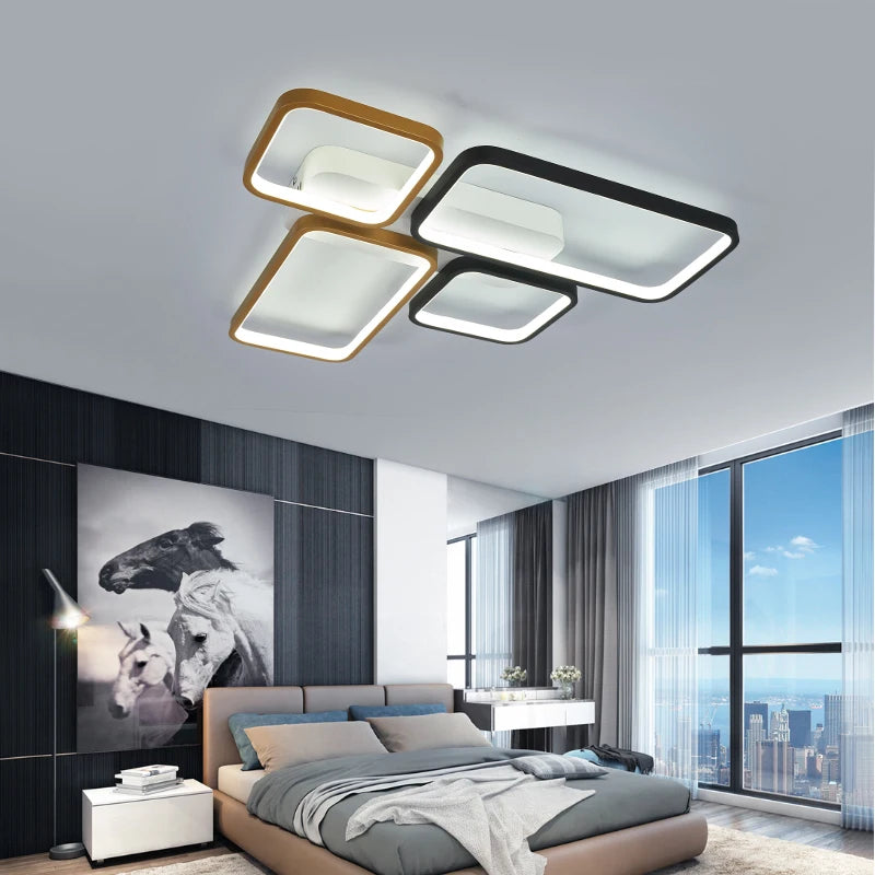 lustre moderne noir et or avec télécommande à intensité variable - vue 5 sur 8