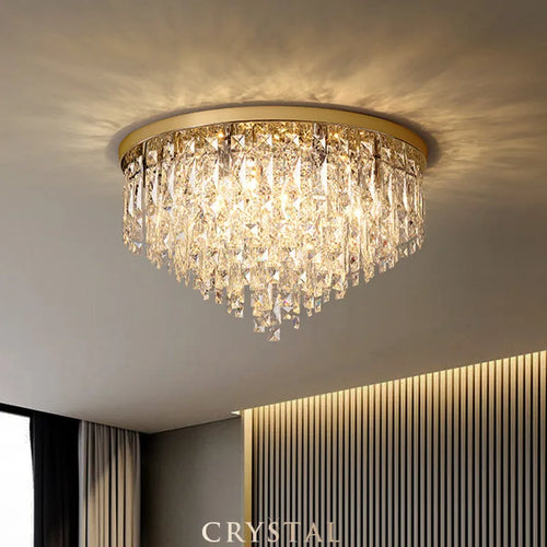 plafonnier led moderne en acier chromé avec cristaux k9 art déco