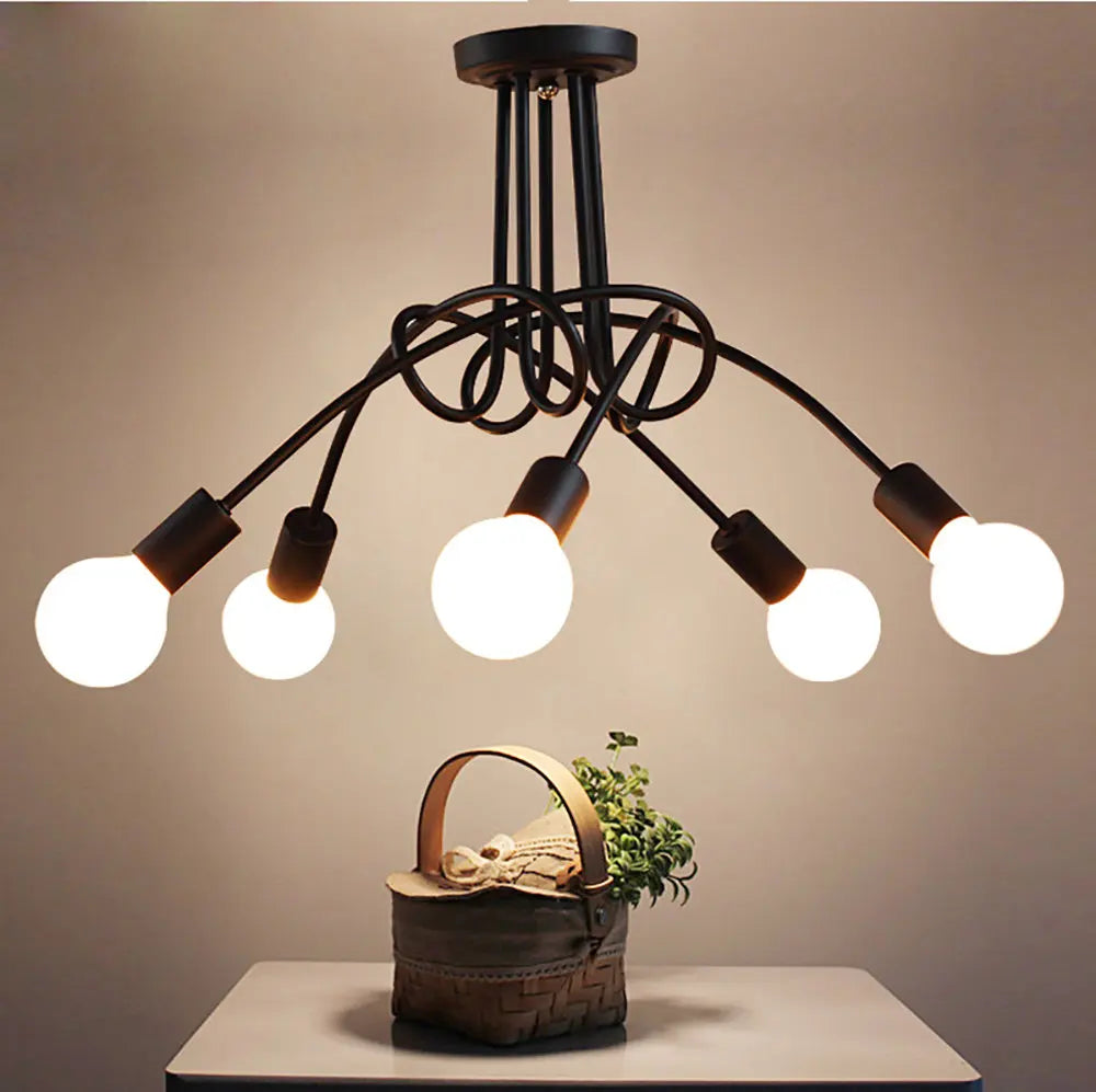 lustre vintage en fer avec 3/5 prises éclairage nordique moderne