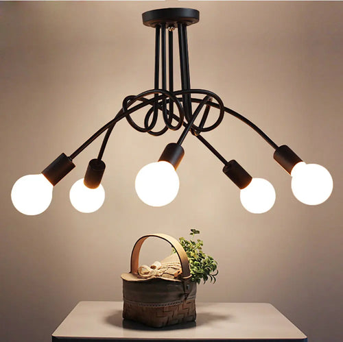 lustre vintage en fer avec 3/5 prises éclairage nordique moderne - vue 2 sur 16