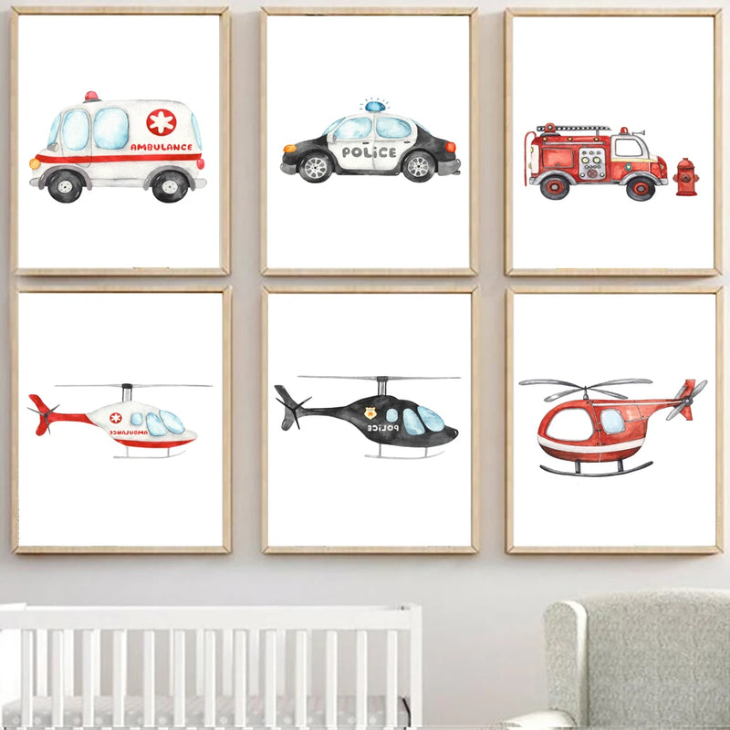 peinture murale camion pompier ambulance avion décoration enfants