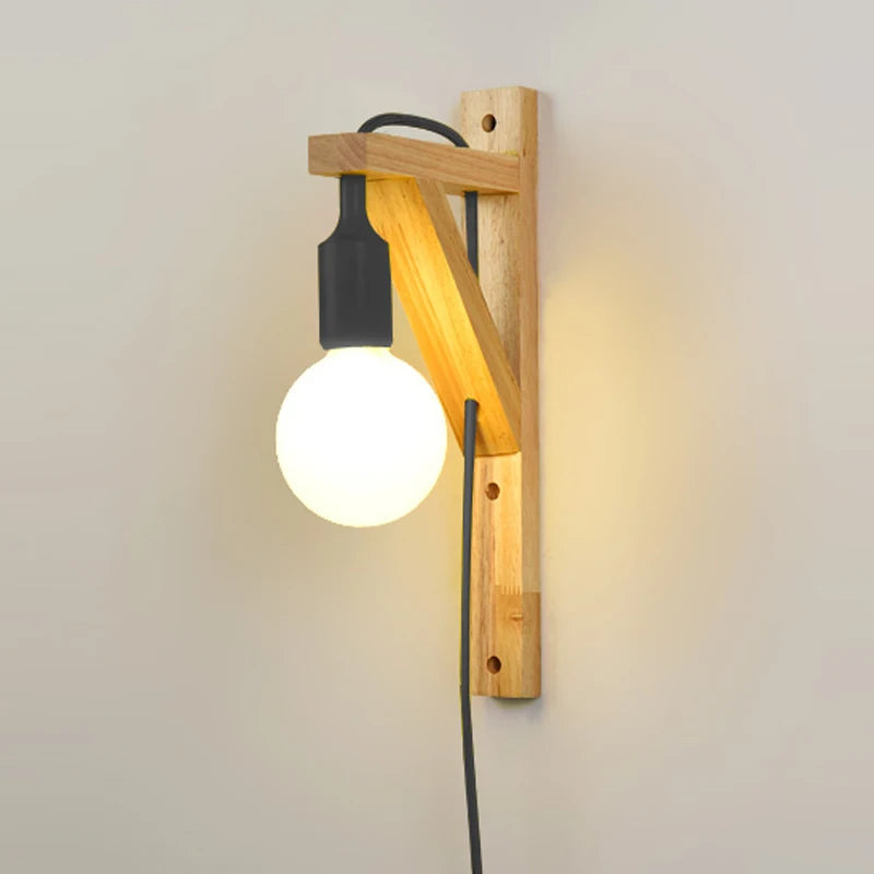applique murale en bois massif créatif avec câble simple