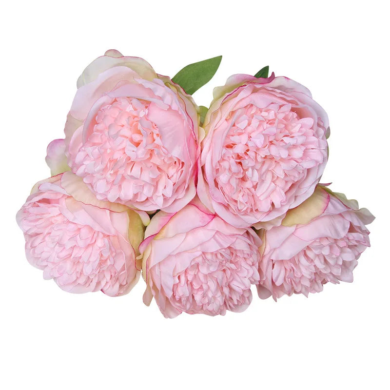 bouquet de 5 pivoines artificielles en soie pour décoration - vue 12 sur 14