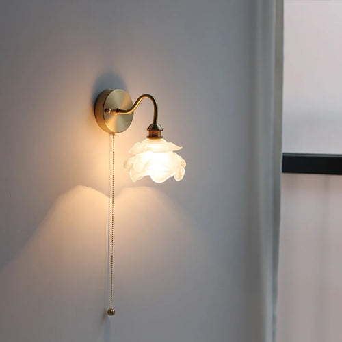 Applique murale fleur verre cuivre tirer chaîne interrupteur LED chambre salle de bain miroir escalier lumière nordique moderne