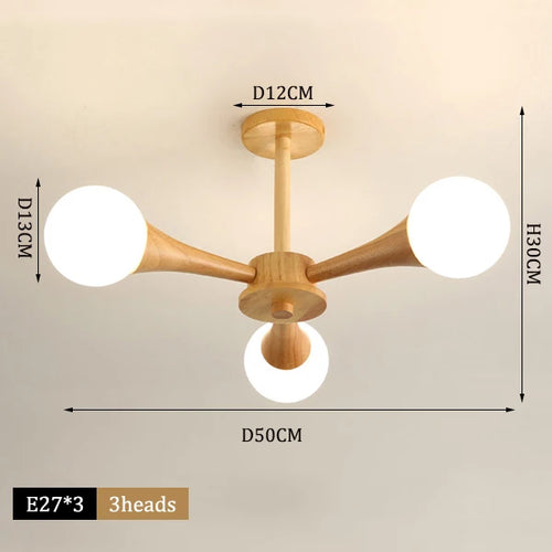 lustre moderne en bois avec abat-jour en verre - vue 10 sur 9