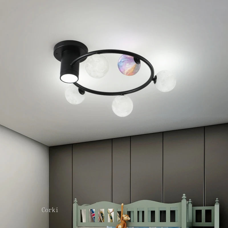 plafonnier design en métal noir doré boule blanche pour intérieur moderne - vue 6 sur 18
