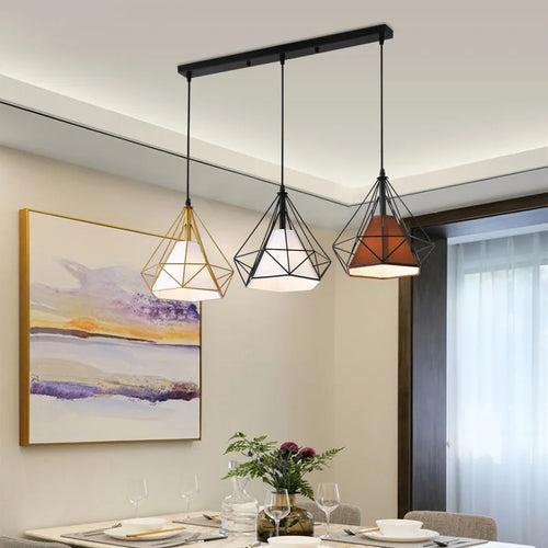 2022 New Nordic aisle diamond chandelier simple modern retro wrought iron living room dining room led ceiling chandelier - vue 2 sur 17