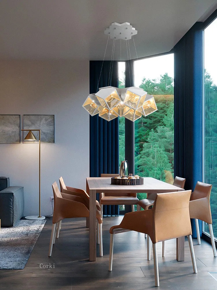 lustre à led design moderne luminaire géométrique intérieur dimmable - vue 2 sur 9