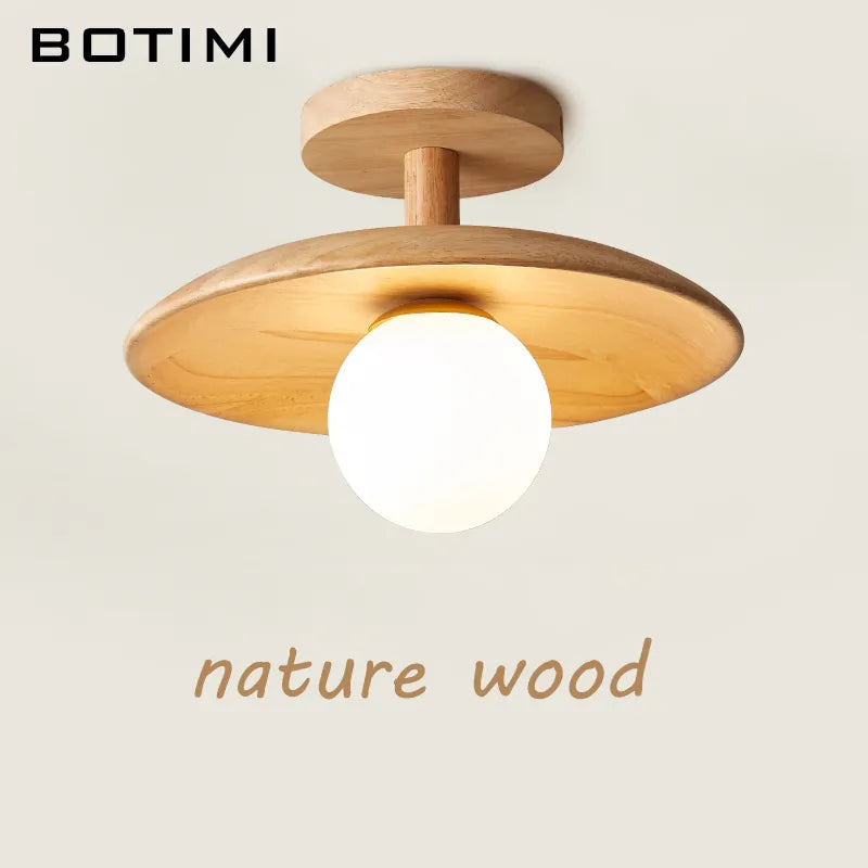 Plafonnier rond en bois arrondi design scandinave - vue 4 sur 11