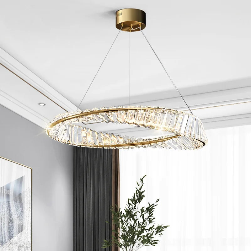 lustre en or de luxe avec éclairage en cristal winfordo - vue 5 sur 13