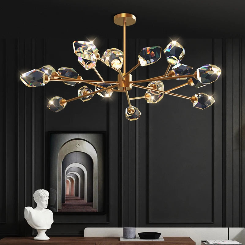 lustre en cristal et cuivre style art déco design moderne - vue 3 sur 22