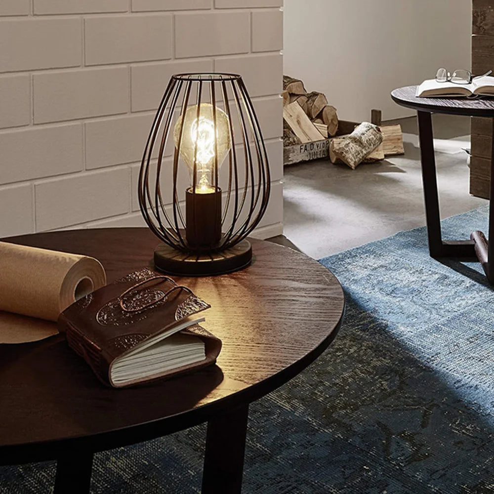 Rétro fer lampe de Table moderne suspension suspension Cage chaîne lumière boule lampe de nuit chambre chevet décor à la maison veilleuse - vue 6 sur 6